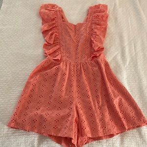Habitual Girl coral eyelet romper EUC